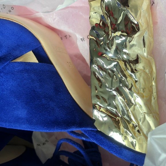 Roberto Festa Blue Suede Gold Heels / Sandals - Picture 11 of 13